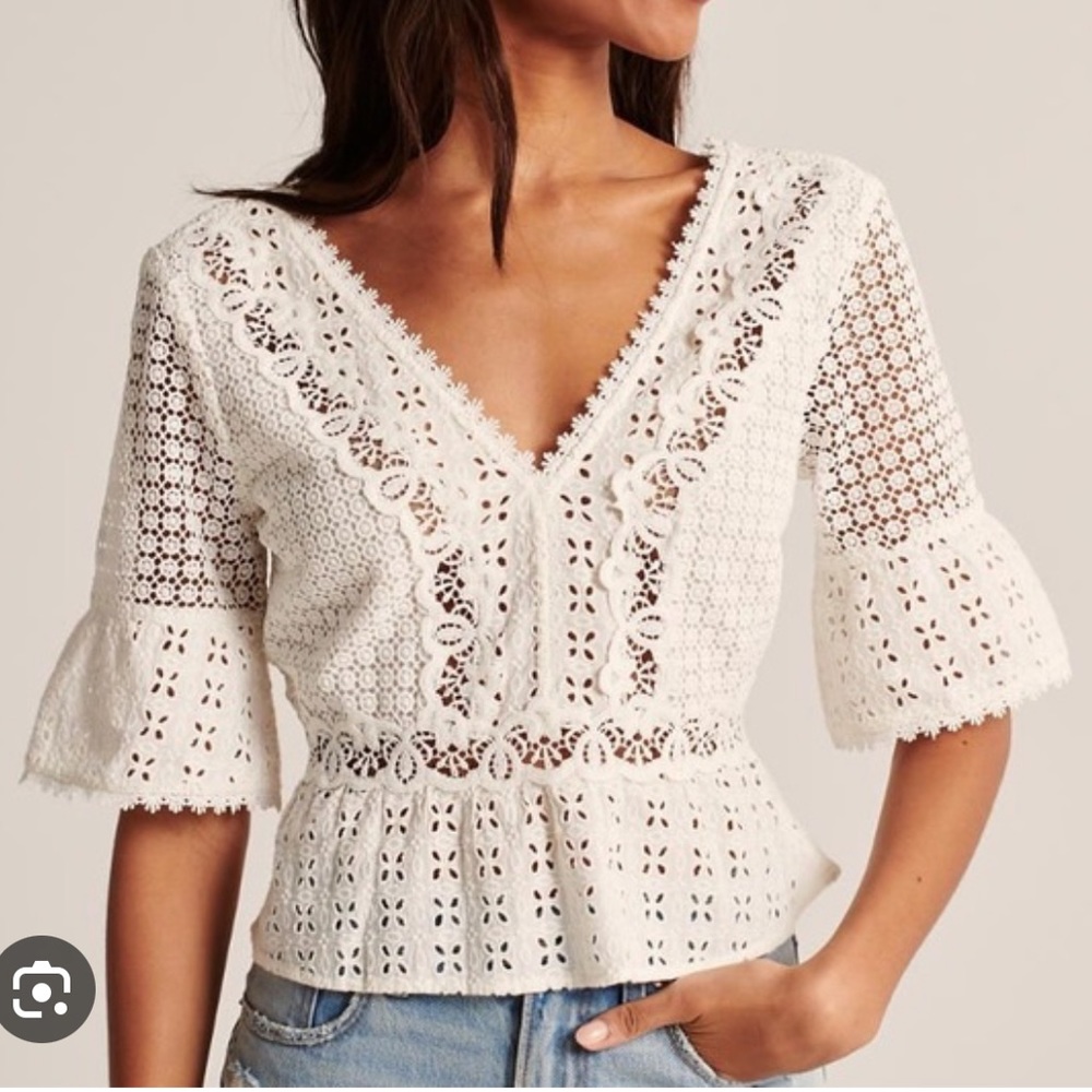 Abercrombie and Fitch Eyelet Peplum Tie Back Top